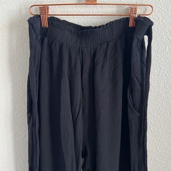 Eberjey Black Crinkle Rayon Pant with Front Tie Waist Medium - Picture 3 of 5